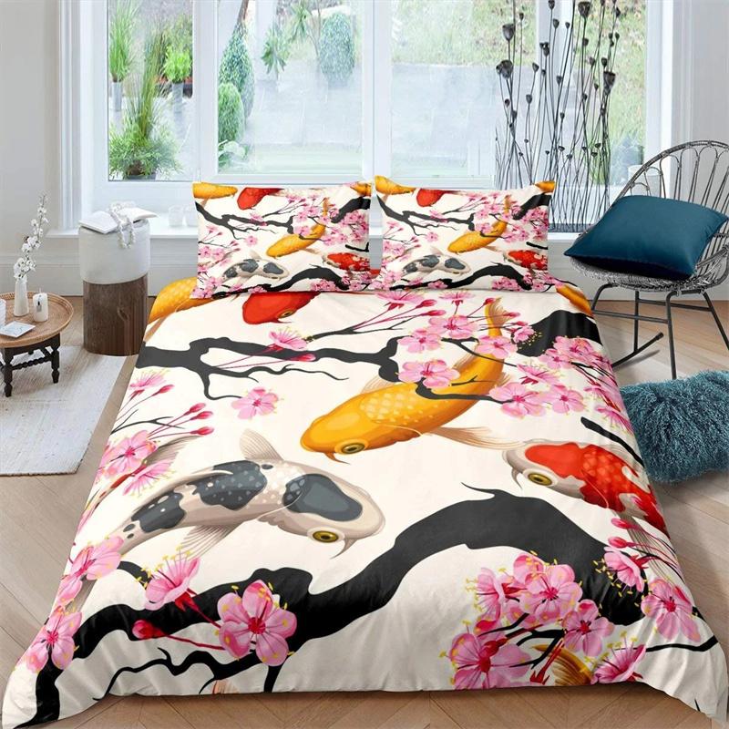 Goldfish Duvet Cover King/Queen Size Golden Red 3D Animal Bedding Set for Kid Teen Adult,Fish Themed Quilt Cover with Pillowcase