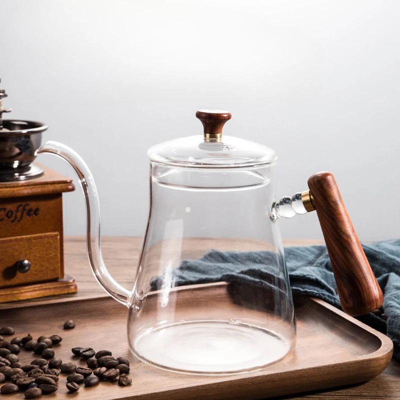 Household Heat-resistant Glass Coffee Hand Brewing Pot Coffee Pot Set of Fine Spout Pot 600ML Glass Coffee Pot Household Lug Pot