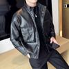 Autumn and Winter Korean Style Loose Casual Men's Leather Jacket, Handsome Retro Cotton Thickened Stand Collar Leather Jacket