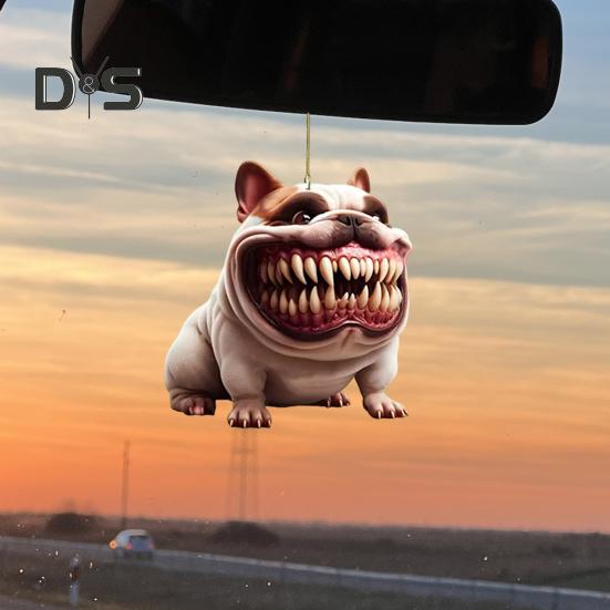 Bulldog Pendant Car Rearview Mirror Ornament with Lanyard Easy To Hang Cute Dog Shaped Christmas Hanging Decoration