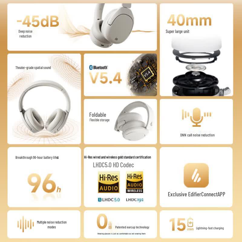 Edifier Беспроводные Bluetooth-наушники W830NB с активным шумоподавлением
