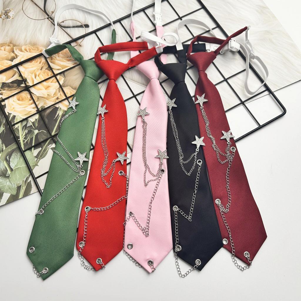 Japanese Punk Necktie Star Chain Neck Tie Student Uniform Adjustable Pre Tied Neck Tie Shirt Collar Neckwear for Women