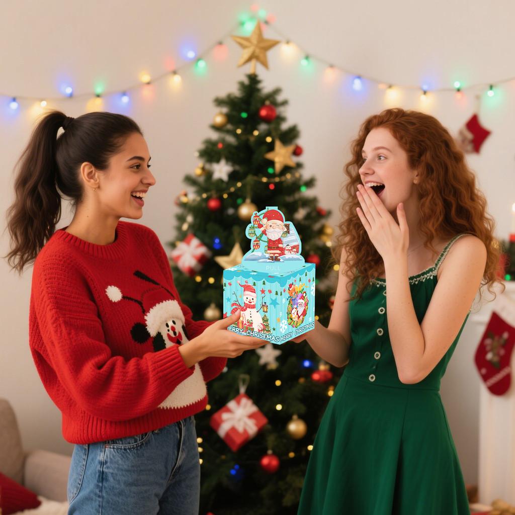 Snowman Blue Santa Claus Pattern Gift Box Christmas Decoration Prop Atmosphere