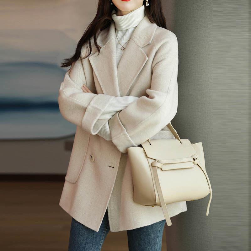 Женское шерстяное пальто средней длины в корейском стиле «елочка» - Осенне-зимняя мода