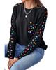 Black Valentine\s Day Love Hearts Raglan Sleeve Top