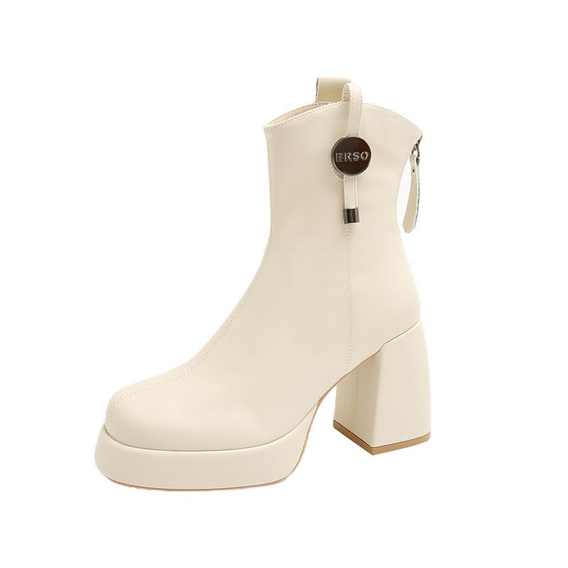 9 см и высокий толстый каблук короткие женские новые зимние хлопковые ботинки Martin показывают высоту и тонкость кожаные ботинки маленький размер 34