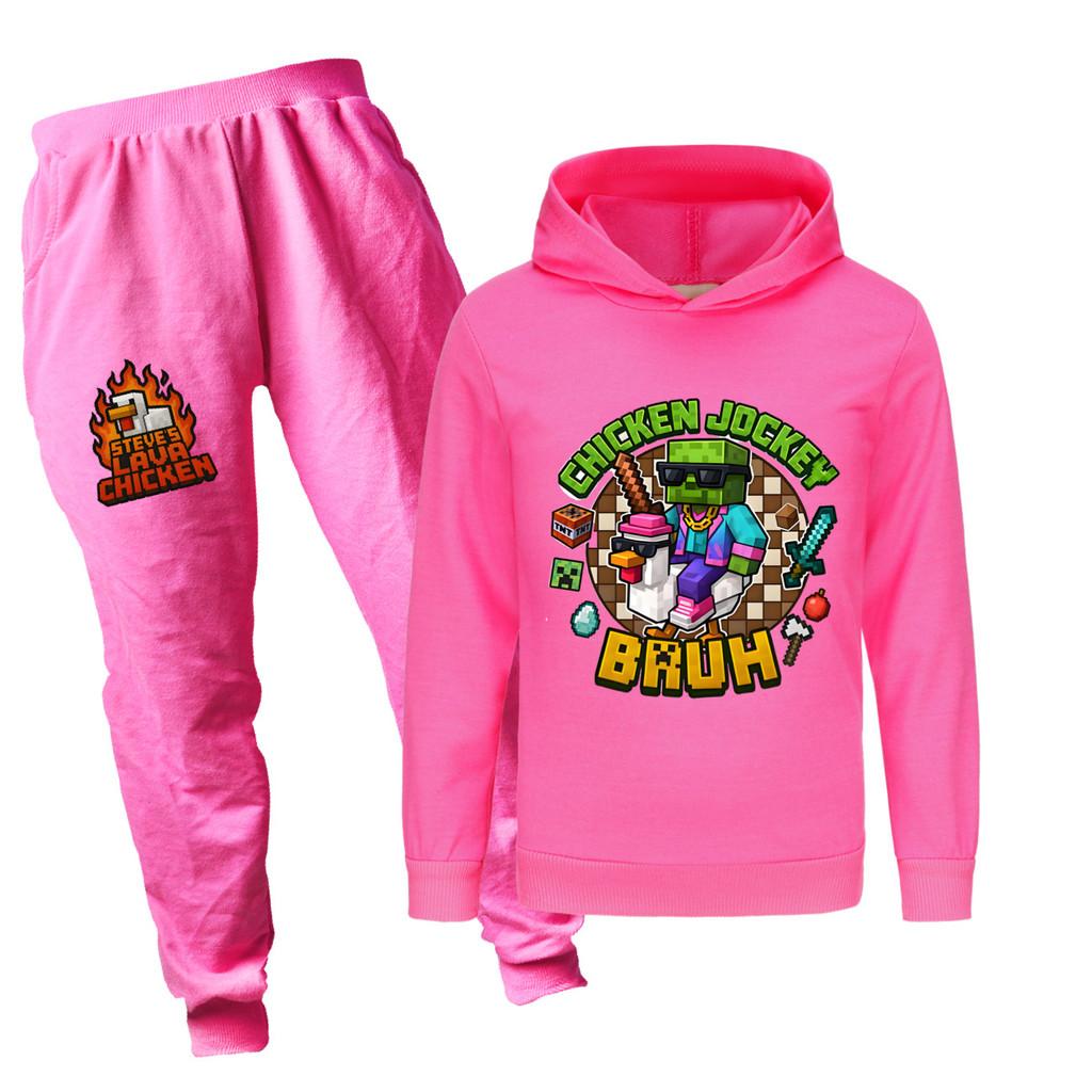 Minecraft Chicken Jockey Childrens Cartoon Hoodie And Pants Set With Cotton Fabric For Casual Winter Wear
