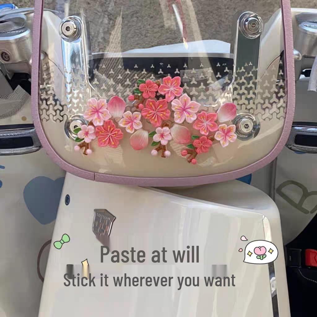 3D Peach Blossom Car Tail Sticker - Electric & Tricycle Decoration