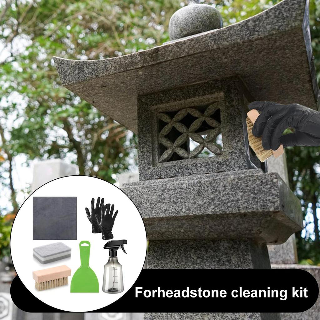 Tombstone Cleaner For Graves Cleaner Kit Spray Bottle Gloves Sponge Cloth Brush Scraper For Stone Care Monument Preservation