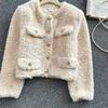 Осень Зима Женская Роскошная Норка Искусственный Мех Теплая Короткая Куртка Длинный Рукав Однобортная Рождественская Верхняя Одежда Пальто