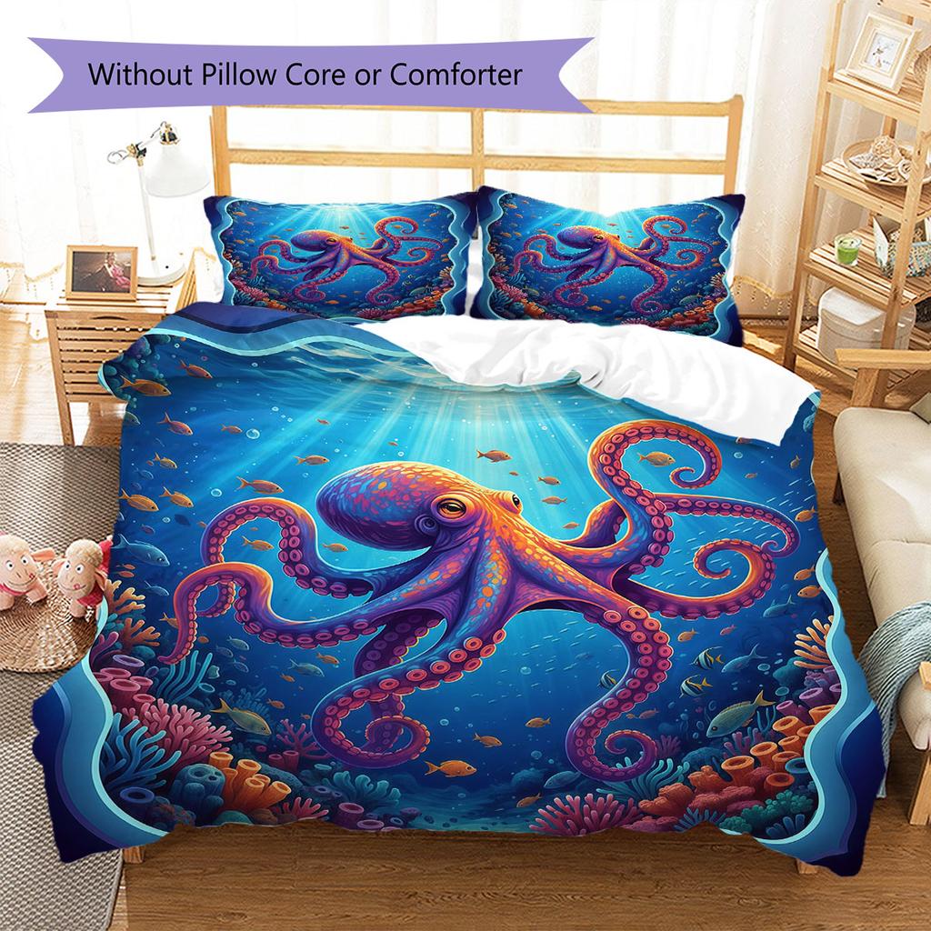 UnderwaterWorld Pattern Bedding Quilt Set Quilt Cover Pillowcase Home Decoration Birthday Gift (1 * duvet cover + 2 * pillowcase, without core)