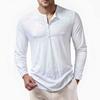 Мужская хлопковая футболка-henley с длинным рукавом, базовая повседневная футболка с пуговицами, дышащие повседневные топы