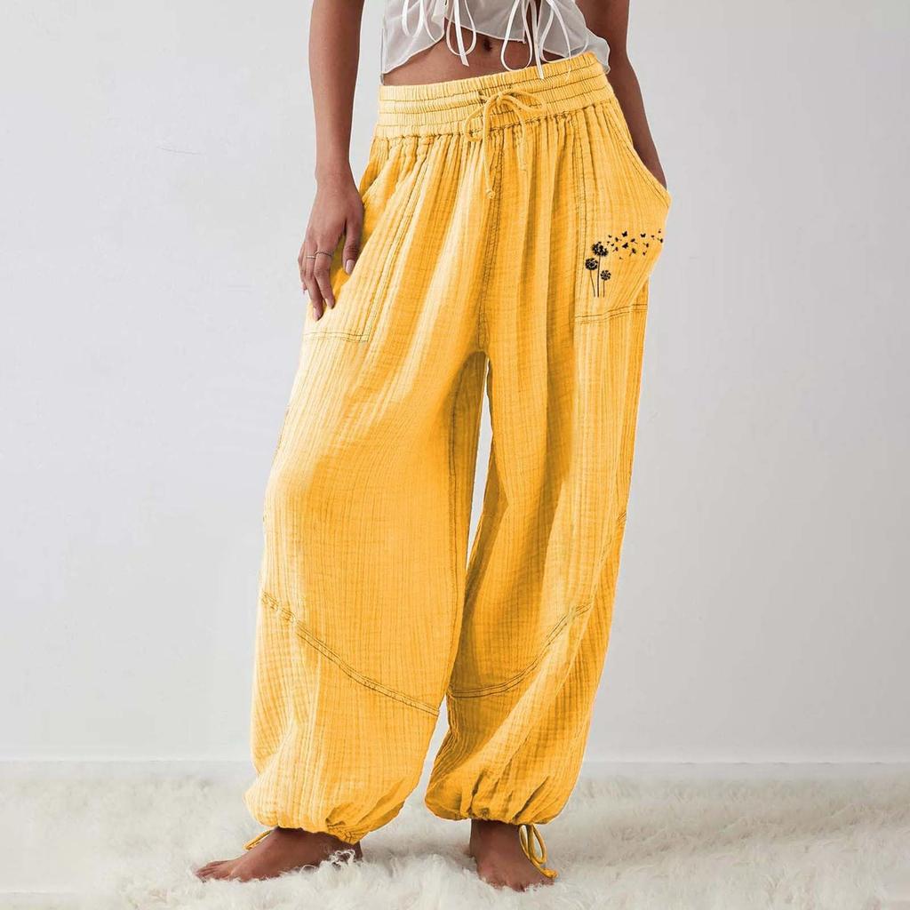 Женские модные свободные однотонные повседневные брюки с эластичной резинкой на талии и карманами