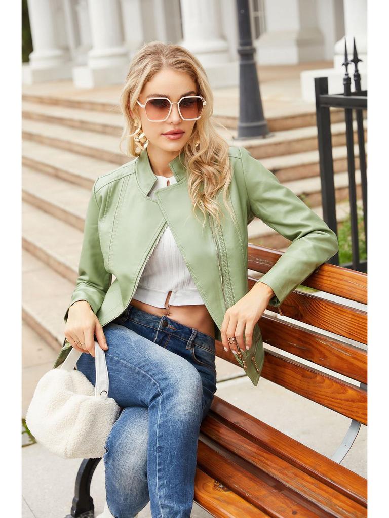 Женская куртка из искусственной кожи: Мода Весна/Осень, Приталенный крой, Размеры S-4XL - Повседневный стиль