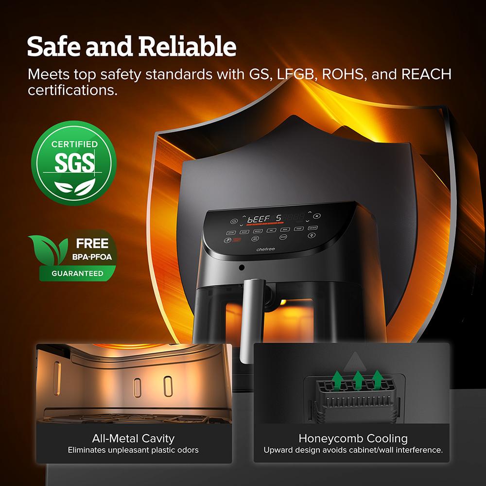 CHEFREE AF500 1700W 6.5L Air Fryer,with Smart Probe Thermometer,8-in-1 Cooking Modes