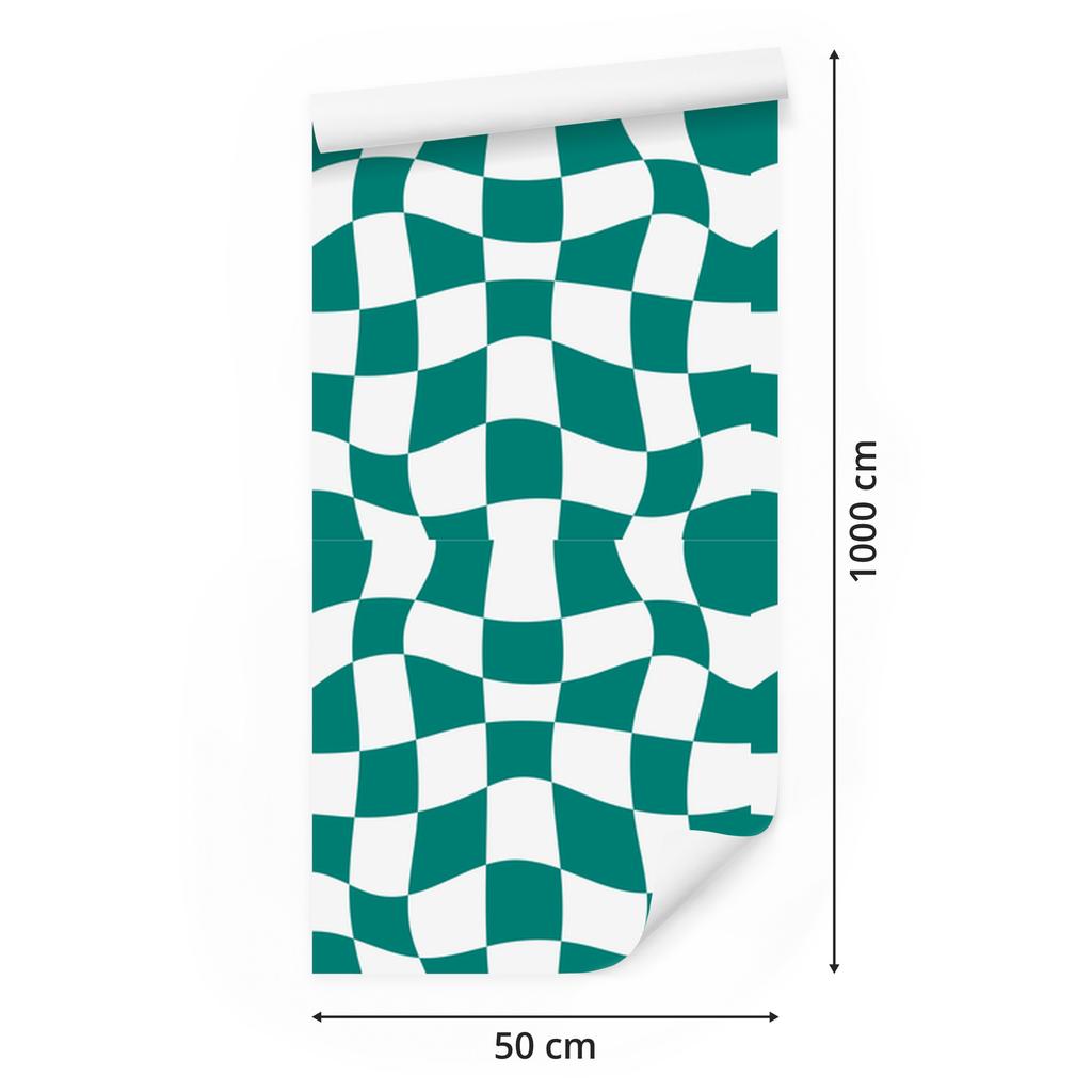 Wallpaper Casual checkerboard turquoise, white, celadon and mint 50x1000