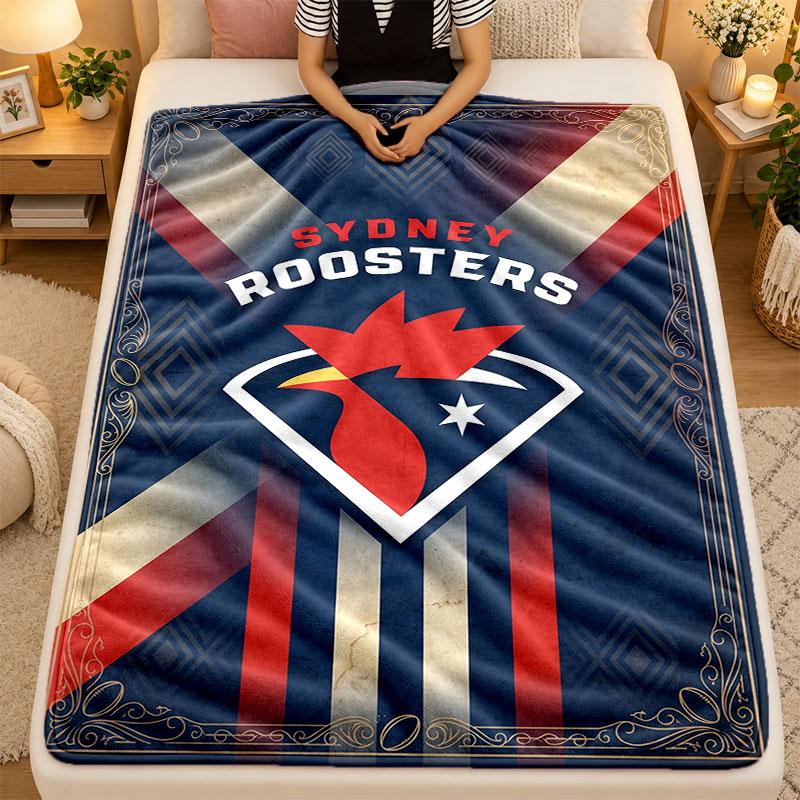 Flannel BlanketSydney Roosters Warm Soft Throw Blanket for Indoor Sofa Bed Living Room Use