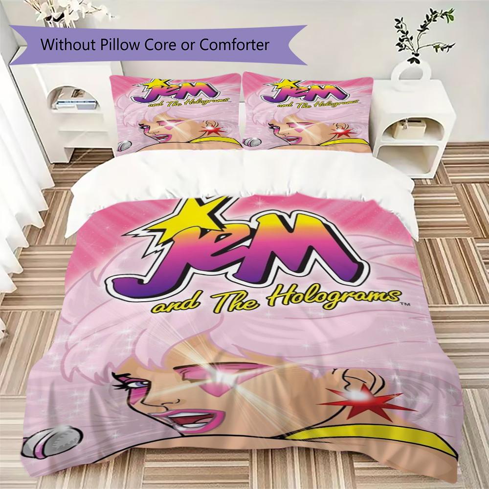 Jem Pattern Bedding,Quilt Set Quilt Cover Pillowcase Home Birthday Gift(1 * duvet cover + 2 * pillowcase, without core)_lx
