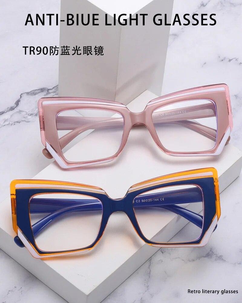 Women Luxury Designer Color Stitching Eyeglasses for Ladies Anti Blue Light Blocking Glasses Frame Optical Frame