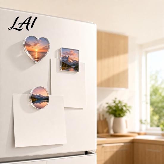 Love Heart Fridge Magnet 3Pcs DIY Kit Clear Acrylic Photo Set Customizable Square Round Refrigerator Crafts for Home Office Kitchen Decor