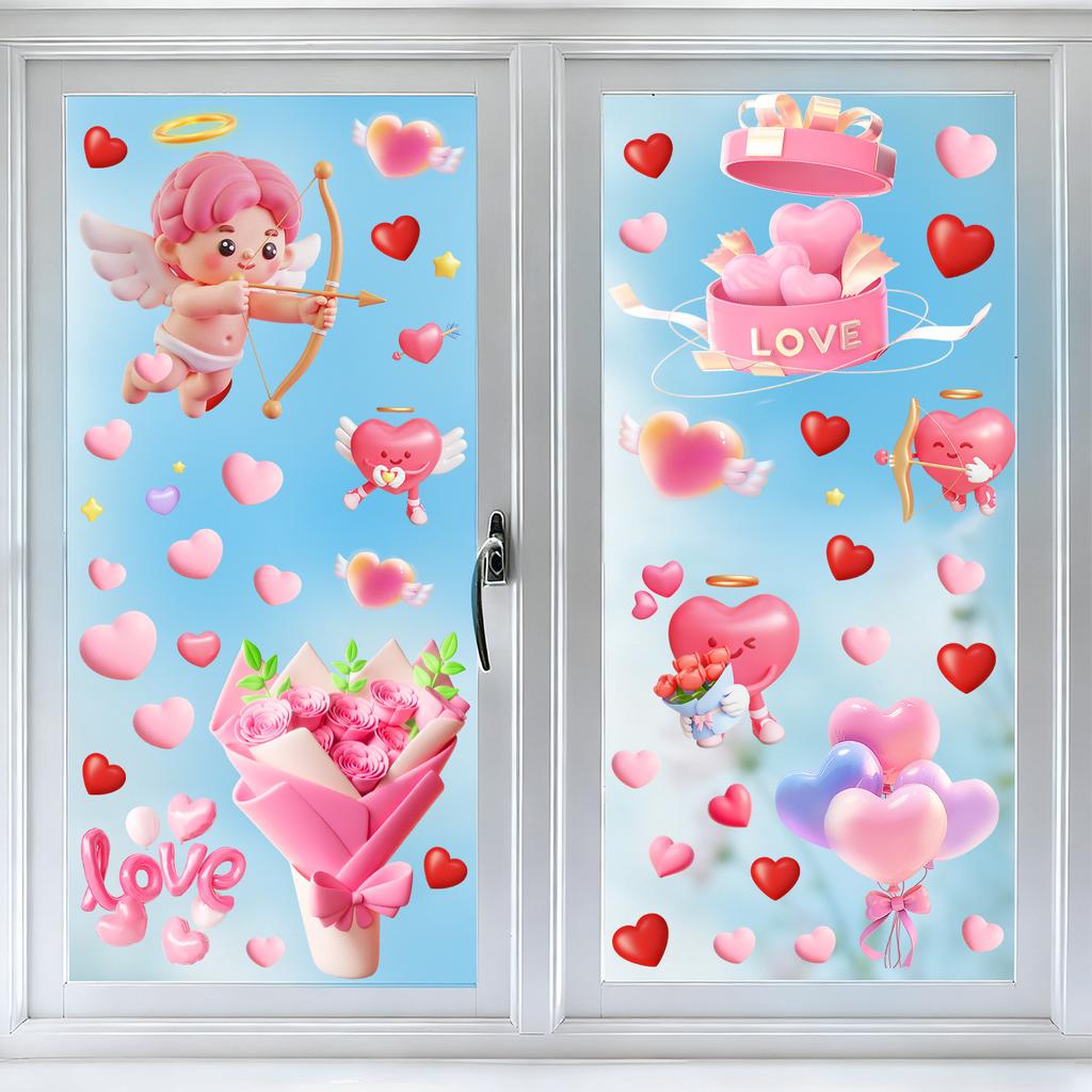 День святого Валентина Сердцевидный Цветок Ангел Спальня Гостиная Балкон Праздничные Украшения Стеклянные Статические Наклейки