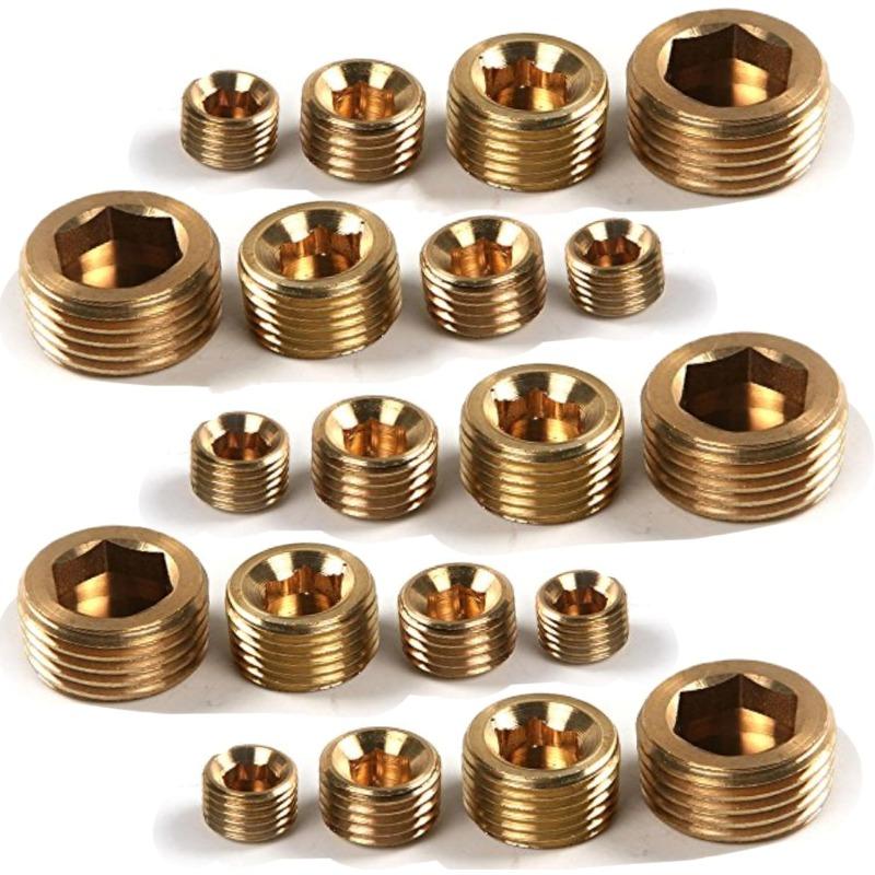 20 шт. латунных заглушек для труб 1/8", 1/4", 3/8", 1/2" NPT с внутренней шестигранной резьбой, набор фитингов