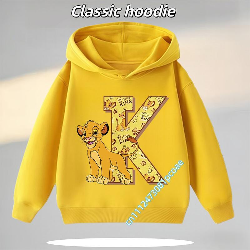 New boys, casual top,cartoon print, fall/winter pullover shirt model letter A-Z Lion King Simba children's hooded sweatshirt for