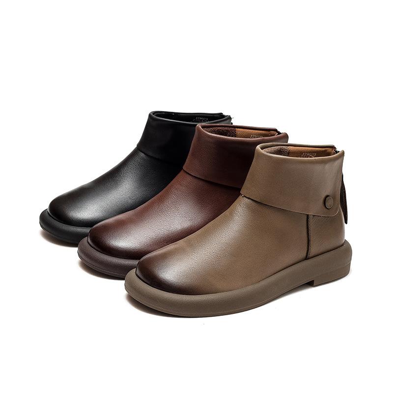 Fashion GKTINOO 2024 New Autumn/Winter Shoes Women Boots Genuine Leather Flat With Handmade Candy Color Round Toe Leisure Ladies Boots