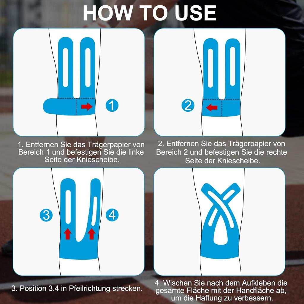 Pack Of 10 Blue PreCut Knee, Kinesiology Tape, Without Shere, Waterproof & Elastic Physio Tape For Knee Pain