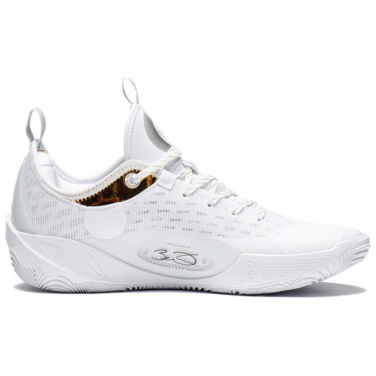 Li Ning Wade 808 2 Dynasty Износостойкие Низкие Баскетбольные Кроссовки Мужские Бело-Золотые ABPS037-2