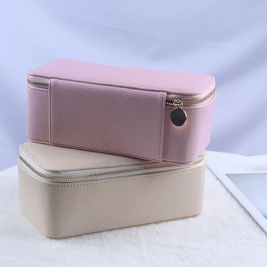 Travel Jewelry Box Large Capacity Zipper Closure Waterproof Hard Shell Soft Lining