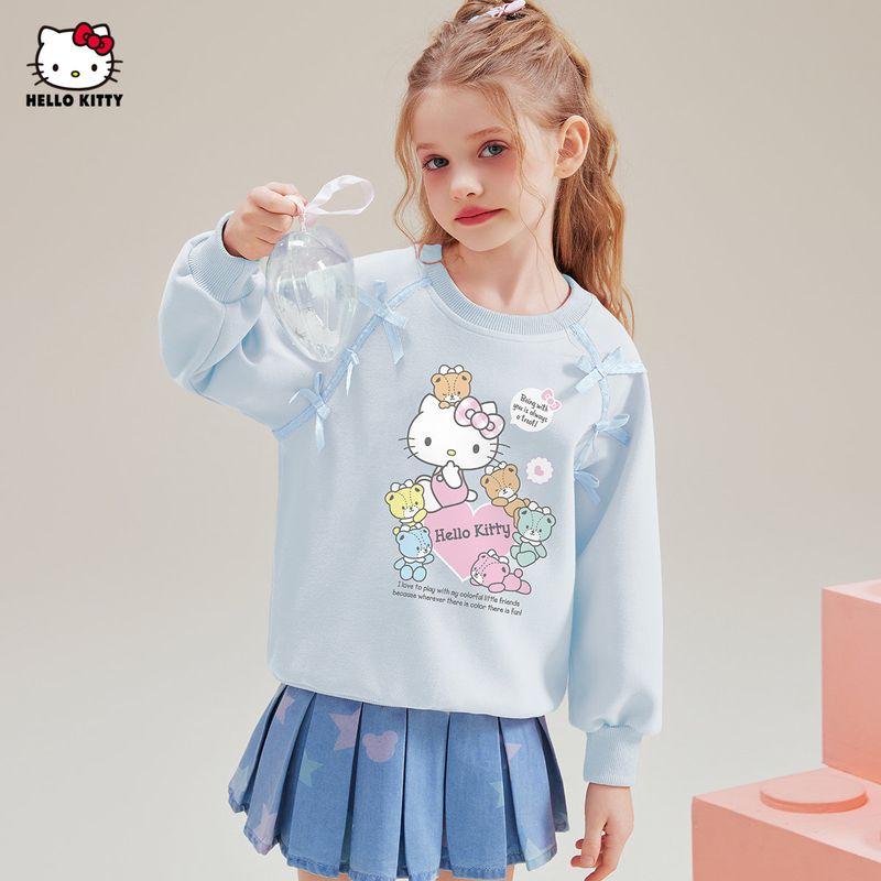 Hello Kitty Girls' Spring and Autumn Sweatshirt 2025 New Casual Cartoon Children's Top for Older Girls Spring Wear