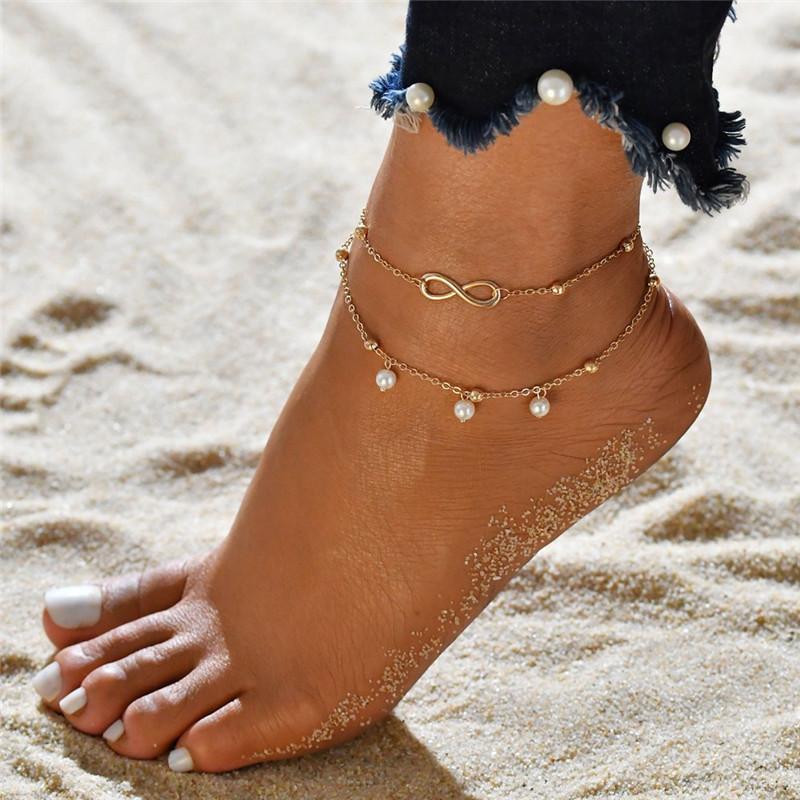 Modyle 2024 New Bohemia Handcuffs Anklet Multilayer Silver Color Foot Chain Fashion Ankle Bracelet For Women Beach Jewelry
