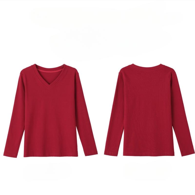 Женская облегающая футболка с V-образным вырезом и длинным рукавом, однотонный топ для повседневных рубашек на весну и осень