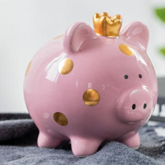 Ceramic Crown Pig Piggy Bank Golden Dot Cartoon Pig Coin Money Bank