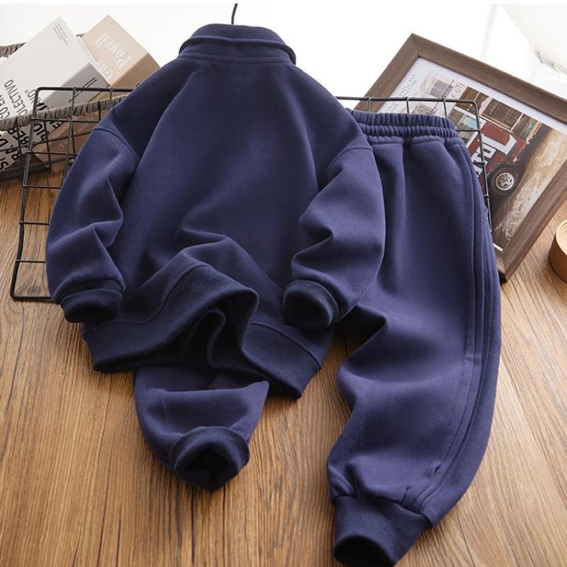 Boys and Girls' Stand-up Collar Sweater and Pants Two Piece Set Spring and Autumn Children's Sportswear Loose Set Fashion Kids Tracksuit Suit