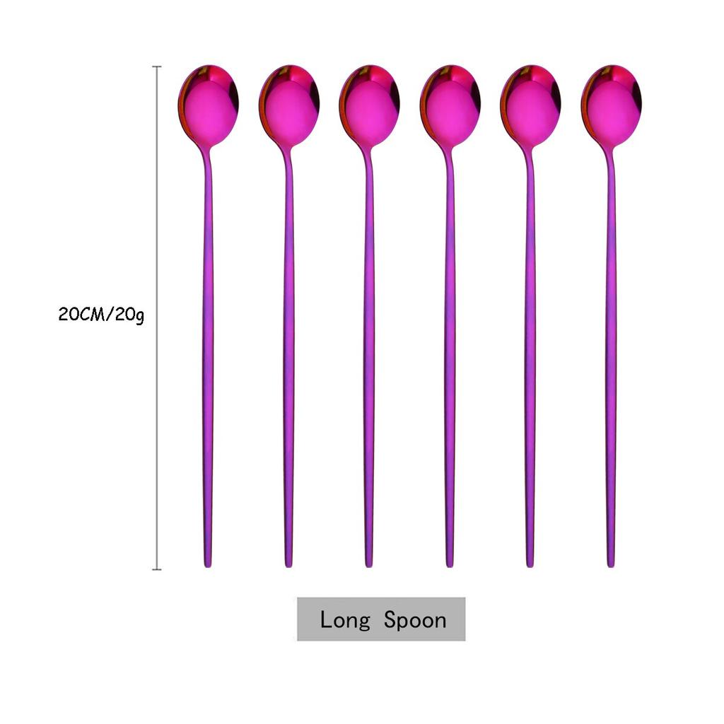 6 шт./компл., красочная ложка с длинной ручкой, столовая посуда, посуда для сока, кофе, перемешивающая посуда, ложка для мороженого, набор столовых приборов, кухонные инструменты