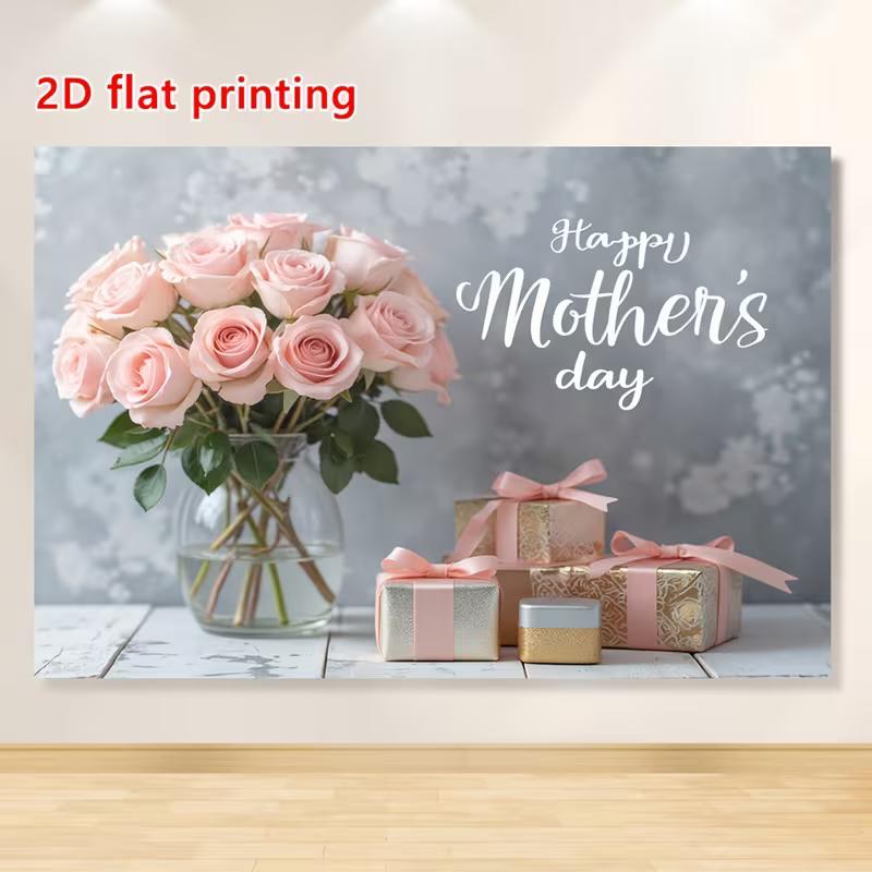 2D Pink Roses & Gifts Backdrop for Elegant Mother's Day Celebrations