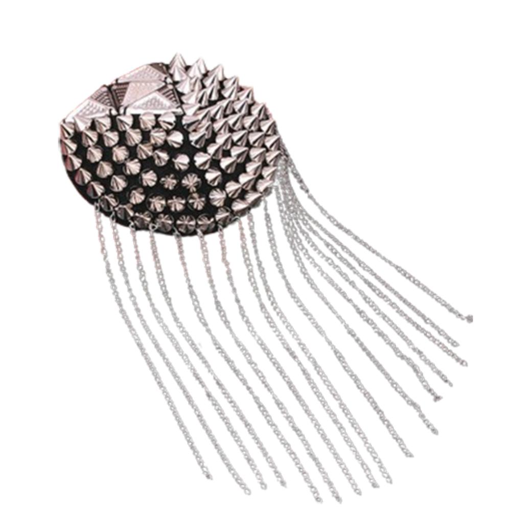 Cool Club Tassel Chain Epaulette Pin Jacket Vintage Brooch Rivet Shoulder Badges  Stage performance