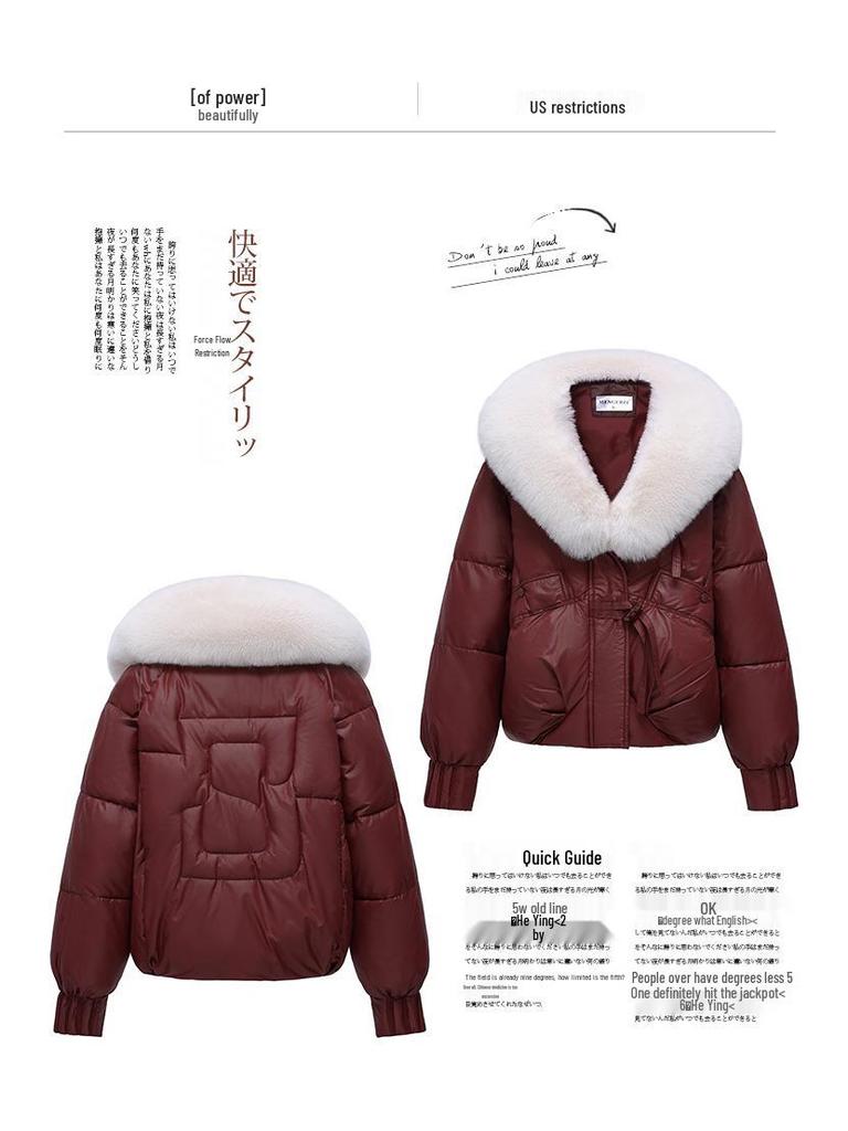 2025 Winter Women's Fashionable Short Cotton Jacket with Removable Fur Collar - Age-Reducing, Loose, Photogenic & Thickened Design