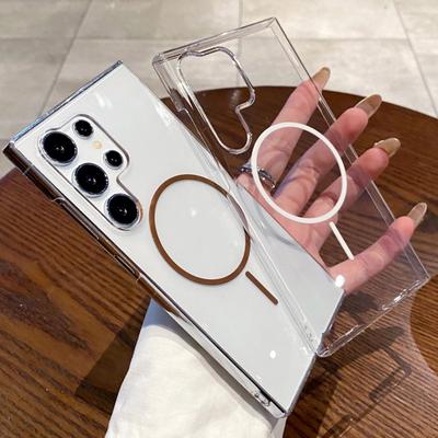 Прозрачный Жесткий Пластик Ультратонкий Для Magsafe Чехол для Samsung Galaxy S25 S24 Plus Ultra S24FE Кристальный Ударопрочный Магнитный Чехол