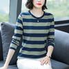 Middle-aged Mom Autumn Clothes Plus Size Loose Cotton Long Sleeve T-shirt Women's Autumn Clothes Wear Undershirts with Striped Tops