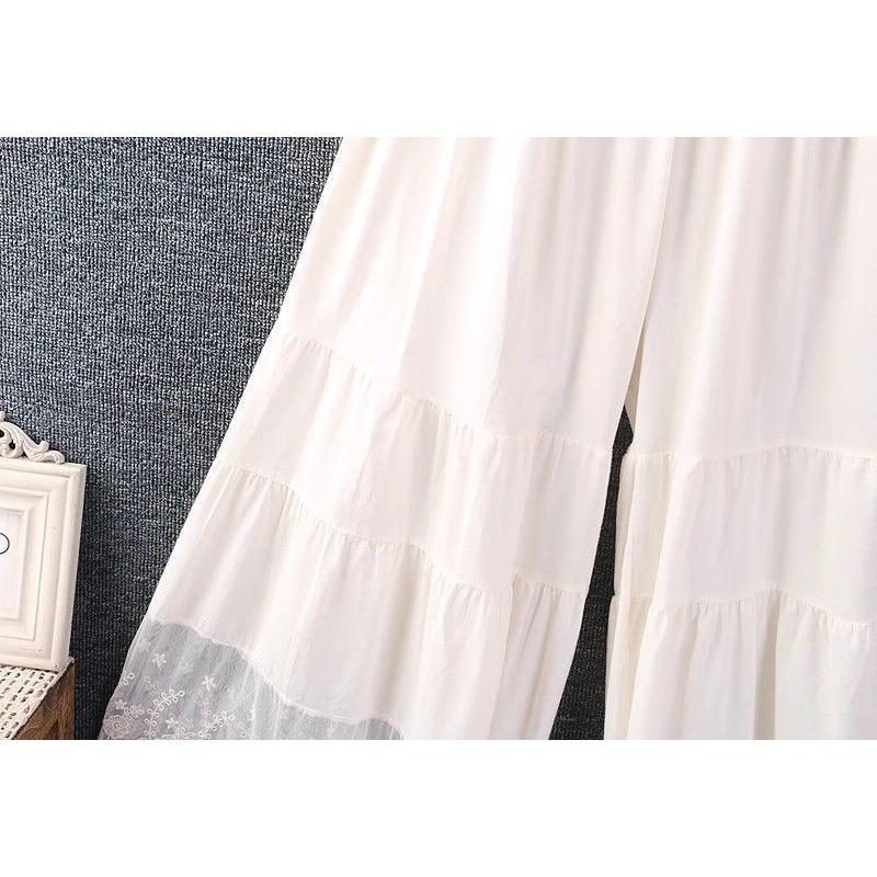 Сладкие и Свежие Укороченные Брюки Весной и Летом, Свободные Оверсайзные Вышитые Лоскутные Кружевные Однотонные Брюки Микро-клеш