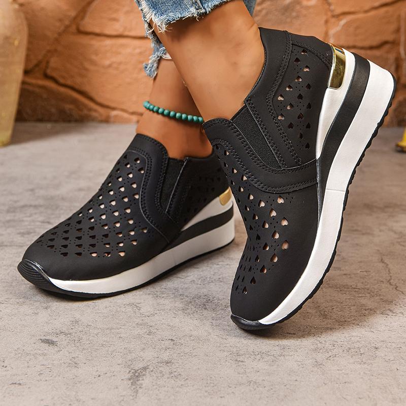 Fashion Hollow Out Breathable Wedge Sneakers for Women Lightweight Non Slip Vulcanize Shoes Woman Plus Size Comfort Slip On Casual Shoes