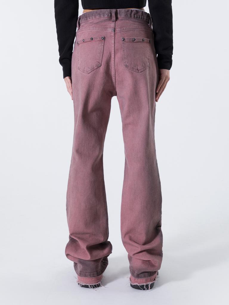 Yiiel Rivet Logo Boots Cut Pants Pink
