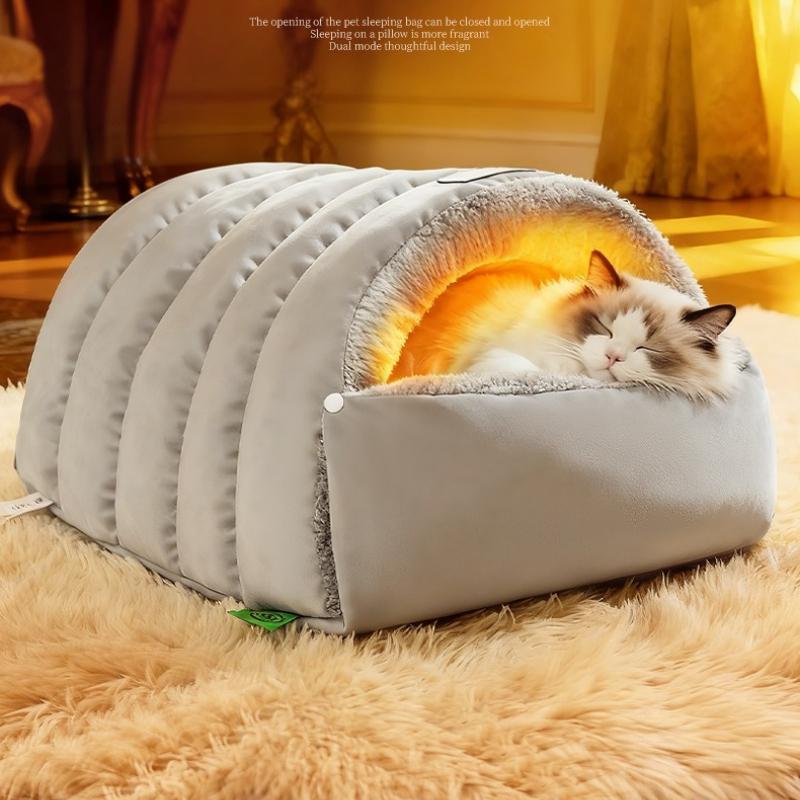 Cozy Cave Nest Winter Warm Enclosed Cat Bed Sleeping Bag Style Windproof Leather Semi Closed Pet Nest