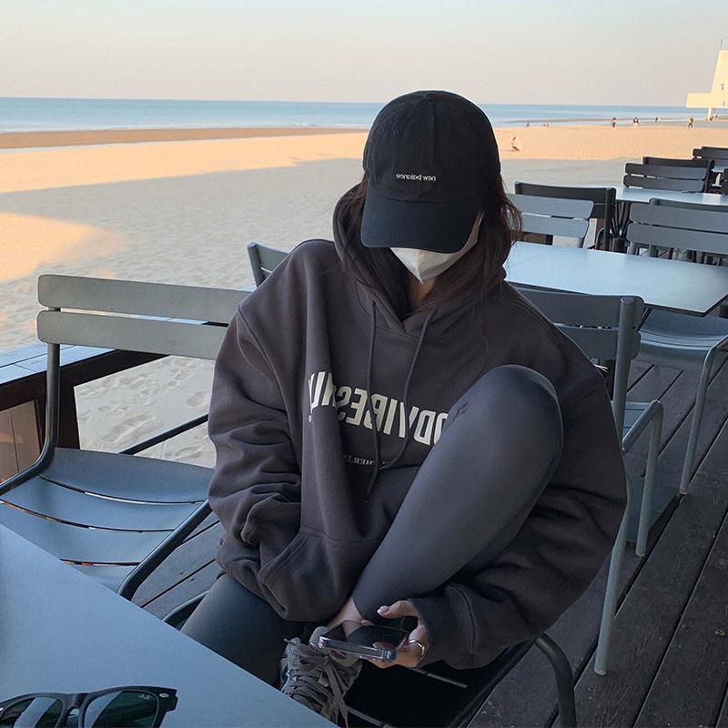 Женская одежда, серая винтажная уличная толстовка с капюшоном и буквенным принтом, с длинными рукавами, повседневные теплые мешковатые женские топы оверсайз, осень