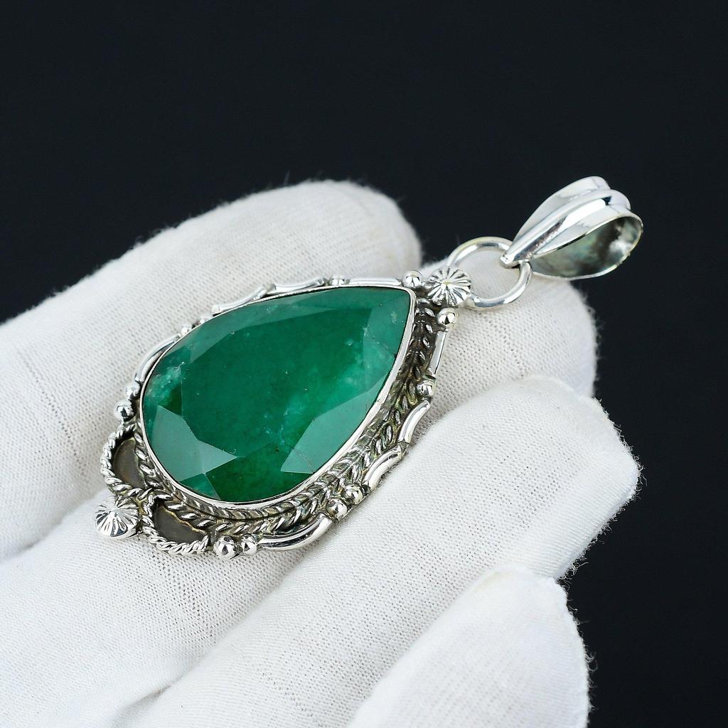 Изумрудный кулон, Изумрудные ювелирные изделия, созданные в лаборатории, Ювелирные изделия из стерлингового серебра 925 пробы, Ювелирный кулон ручной работы, Унисекс-подвеска из зеленого драгоценного камня для подарков