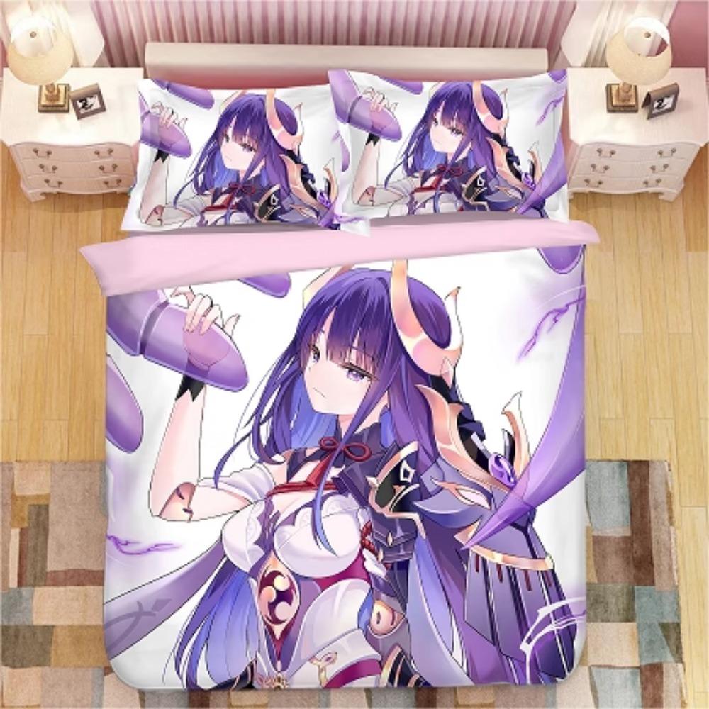 Аниме-персонаж, Наборы постельного белья из микрофибры, Детское постельное белье на молнии, Декор комнаты, Пододеяльник для подростков, взрослых, Фиолетовый‘