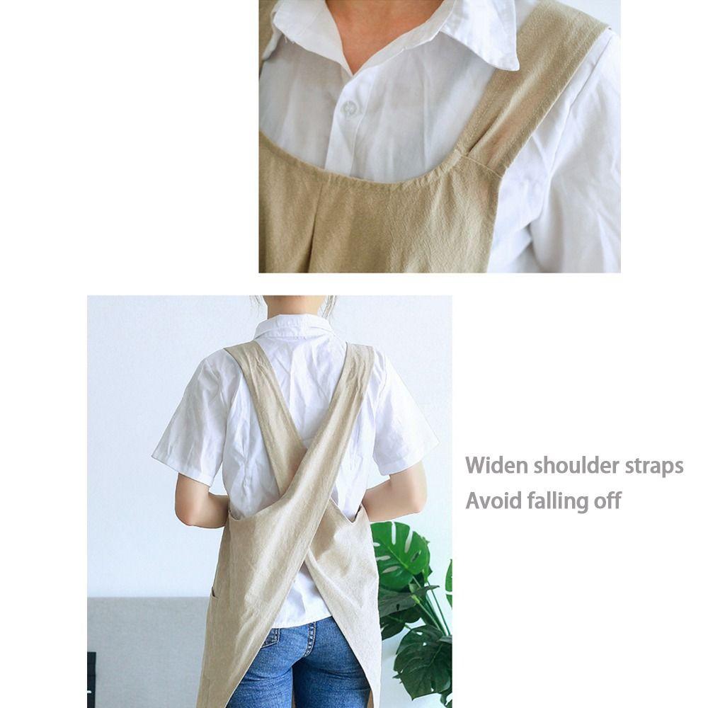 Cotton Linen Baking Cooking Aprons Solid Color Work Clothes Cross Back Apron Kitchen Accessories